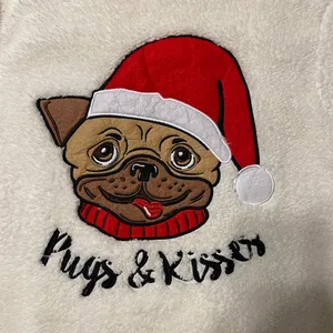 Kristin Nicole White Christmas Pugs & Kisses Sherpa sweater women size Medium thumbnail 2