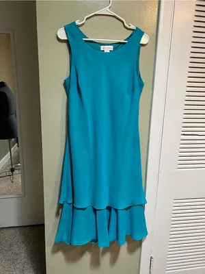 Drapers & Damons Women’s Size Medium Sleeveless Midi Dress Teal Blue Green Scoop thumbnail 4