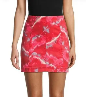 Free People Femme Denim Mini Skirt Flamingo Flame Size 8 thumbnail 1