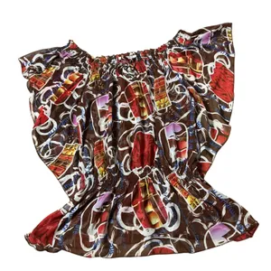 Gialily Abstract Graphic Smocked Waist Blouse Women L/XL Brown Silk Blend Peplum thumbnail 1