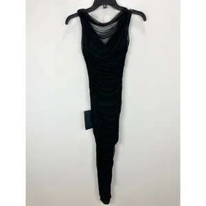 Lulus Sunama Black Mesh Ruched Bodycon Midi Dress Cocktail Party XS NWT thumbnail 9
