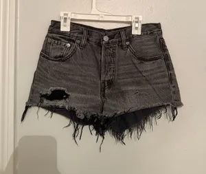 Levi’s 501 Black Distressed Denim Shorts thumbnail 1