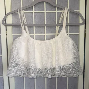 Aerie Bralette Pullover Wireless Lace Overlay Crop Top Bra Cream‎ Size Large thumbnail 1