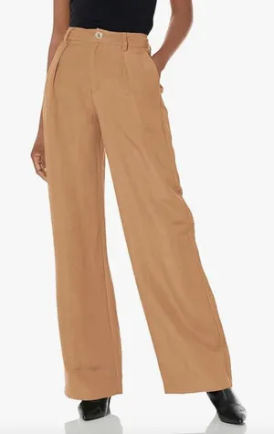 Paige Dallas Pant Womens‎ 4 Camel Pleated Wide Leg Linen Blend Trouser Career thumbnail 1