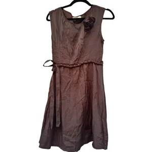 YA Los Angeles Bronze Brown Rosette Shoulder Mini Dress Medium Elastic Waist Tie thumbnail 9