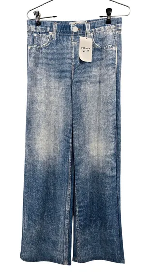 Mila Rosabella Pants Womens‎ M Blue Trompe L'oeil Faux Denim Print Wide Leg Knit thumbnail 1