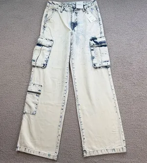 Forever 21 Premium Denim Cargo Jeans 25 Women Light Relaxed Fit Baggy Wide Y2K thumbnail 1