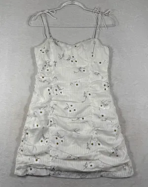 Showpo Where You Are White Floral Ruched Mini Dress Tie Straps Size 6 US NEW thumbnail 1