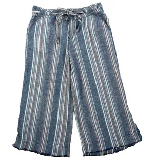 Democracy Wide-Leg Cropped Pants Womens 4 Flex-ellent Raw Hem Linen Blend Stripe thumbnail 1