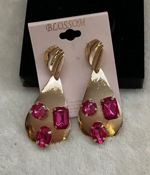 Blossom Gold Teardrop Earrings with Fuchsia Stones thumbnail 1