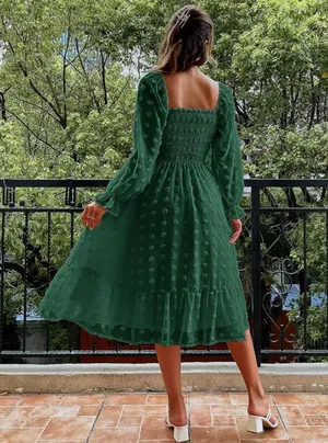 Women’s Flowy Green Fall Wedding Guest Dress thumbnail 2