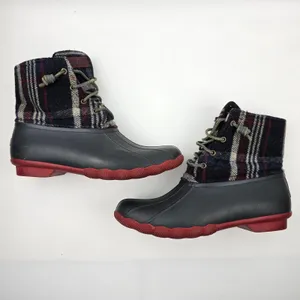 Sperry Saltwater Duck Boots Womens‎ 10 M Blue Red Wool Plaid Waterproof Rubber thumbnail 10