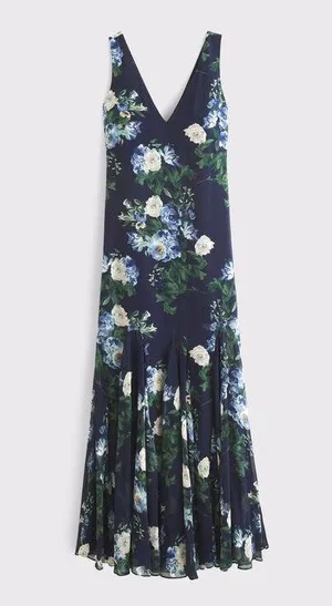 Abercrombie & Fitch Navy Plunge Godet Skirt Maxi Dress thumbnail 4