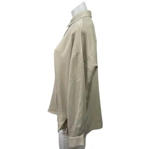 Zara Women's Cream White Long Sleeve Collared Pleated Button Down Shirt Top Sz M thumbnail 2