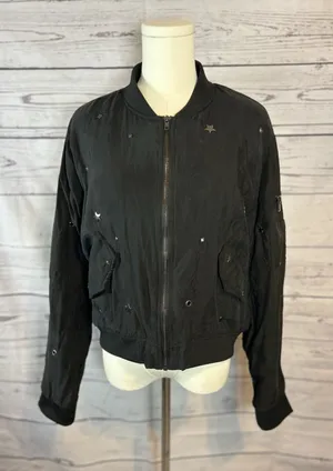 Rails Ace Studded Bomber Jacket Black Size M Star Detail, Zip Front, Flaws thumbnail 1