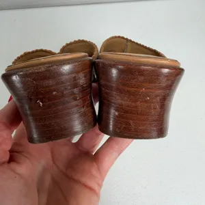 Vtg Boho 6.5M Calida Mules Western Square Toe Block Heel Leather Studio Designs thumbnail 9