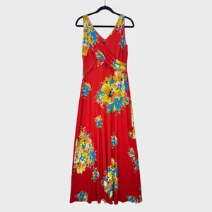 NWT LRL Ralph Lauren Womens Dress Red Floral Jersey Maxi V Neck Sundress Size 10 thumbnail 2