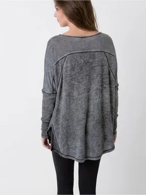 WE THE FREE Macchiato Top Grey Burnout Long Sleeve High Low Hem Oversize Size XS thumbnail 2