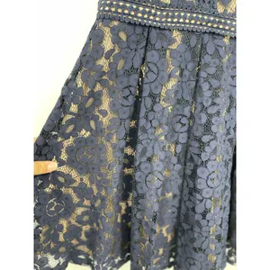 Blu Pepper Womens A-Line Flared Dress Crochet Lace Overlay Blue Medium NEW thumbnail 4