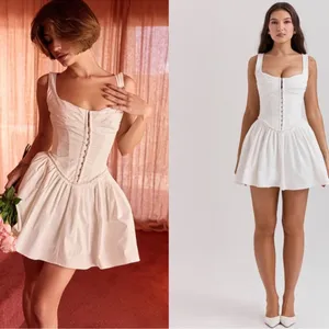NWOT HOUSE OF CB 'Cupid' White Pleated Mini Dress sz L full cup tall thumbnail 4