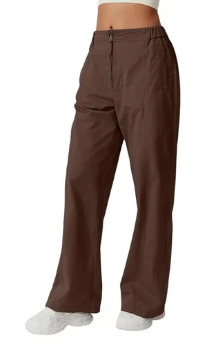 Brown Cotton Wide Leg High Rise Palazzo Pants Relaxed Fit Trousers Womens Medium thumbnail 1