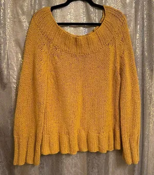 Free People Desert Sun Golden Yellow Beachy Slouch Chunky Sweater Large thumbnail 1
