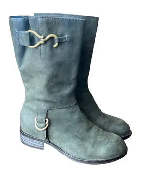 Cole Haan Nike Air charcoal Black Leather Boots mid calf gold accents size 6.5 thumbnail 1
