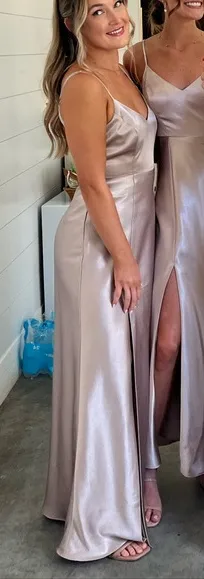 Birdy Grey Shiny Satin Taupe Bridesmaid Dress - Size XS thumbnail 1