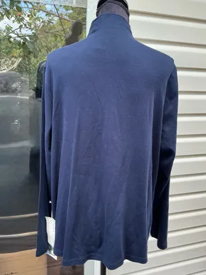 Essentials Navy and Light Blue Patchwork Embellished Zip Jacket Size 1X thumbnail 4