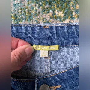 Gianni Bini denim patchwork raw hem mini skirt, size large thumbnail 5