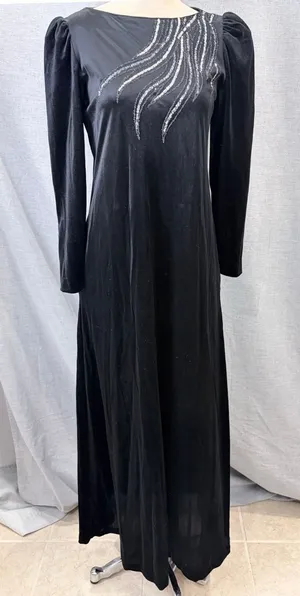 Vintage Barad & Co Black Silver Embellishment Long Sleeve Gown by Tom Bezduda S‎ thumbnail 1
