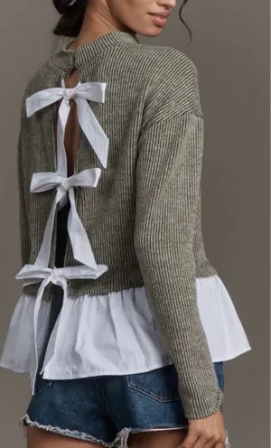 Anthropologie Maeve Bow-Back Twofer Oversized Top/Sweatshirt, Size XS thumbnail 1