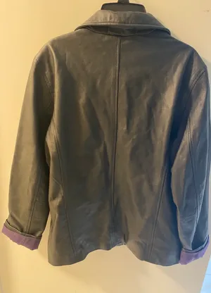 Elegant Black Leather Jacket with Purple Interior LG HOOK Size: S thumbnail 5