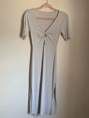 Abercrombie & Fitch Ribbed O-Ring Side Slit Dress in Cream Size XS thumbnail 2