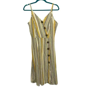 Naïf Linen Blend Stripe‎ Midi Dress Women's Spaghetti Strap Button Front Small thumbnail 2