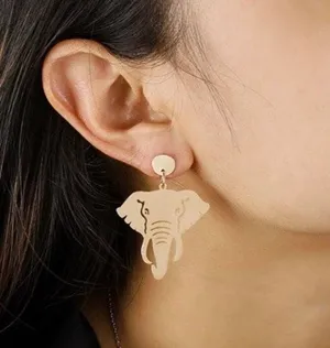 Gold Tone Elephant Thin Metal Pendant Big Hook Earrings University of Alabama thumbnail 1