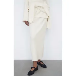 Beautiful People Midi Skirt‎ Brushed Ribbed Knit Pullon Off White Medium USA thumbnail 2