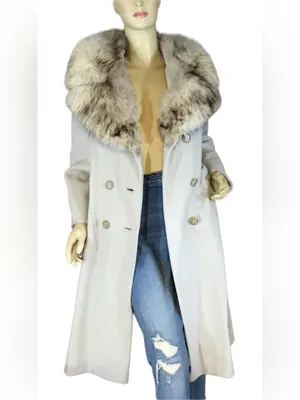 Vintage Circa 1970'S Sabrina Gray Wool W/Fox Fur Collar Coat (S) thumbnail 8