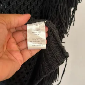 PPLA Flounder Fringe Vest Black Open Knit Crochet Sleeveless Boho Festival Large thumbnail 7