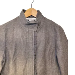 Banana Republic Brown Italian‎ Fabric Ruffle Trim Funnel Neck Wool Coat Womens M thumbnail 3