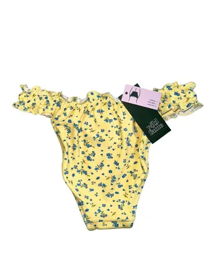 Wild Fable Yellow Floral Ruffle Bikini Bottom with Blue Print thumbnail 3