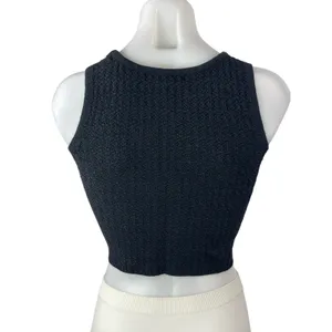 Oak + Fort Women's Black Knit Crew Neck Sleeveless Crop Sweater Tank Top Size M thumbnail 2