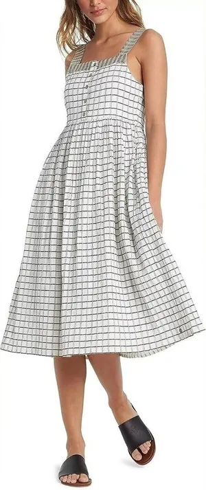 Roxy Midi Fit And Flare Dress White & Black Checkered Button Front Size S thumbnail 1