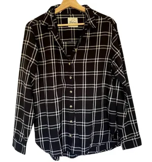 Jachs boyfriend black white checkered button down shirt pockets‎ women's M thumbnail 1