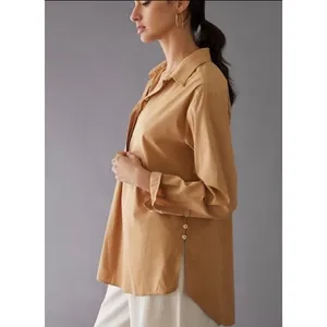 By Anthropologie Camel Button Up Blouse Top Oversized Boxy Size XXS thumbnail 3
