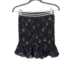 FOR LOVE &‎ LEMONS Odette Smocked Silk Floral Mini Skirt Black Small thumbnail 3