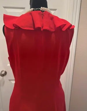 Fancy formal red evening wedding guest dress thumbnail 5