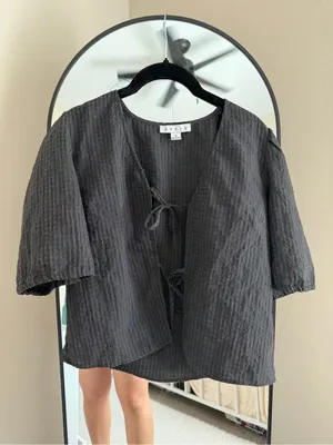 HYFVE Black Ribbed Tie-Front Short Sleeve Top thumbnail 2