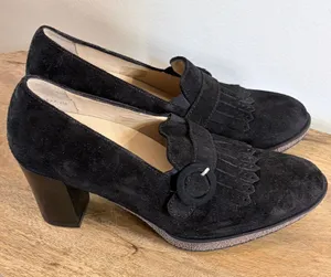 Ara Black Suede Kiltie Fringe Heeled Loafers Block Heel Pumps UK 4.5 US 7 thumbnail 1