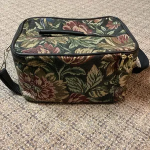 Vintage Compass Black Green Burgundy Floral Tapestry Shoulder Travel Luggage Bag thumbnail 3